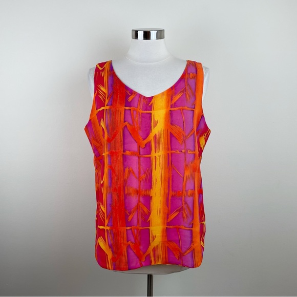 Vintage Brenda Goode Orange Yellow Red Floral Blouse Top Women Size Large USA - Picture 1 of 5